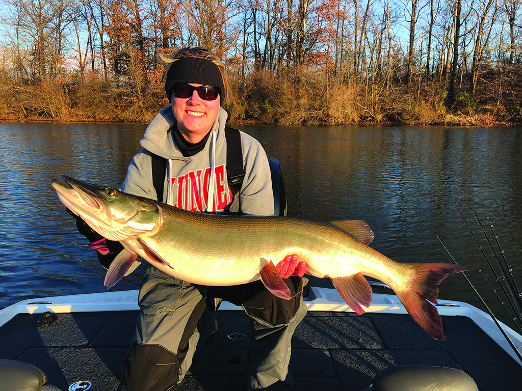 Katie Gunkel caught this heavy winter musky from Illinois' Lake Kinkaid on a Rattlin' Shad.