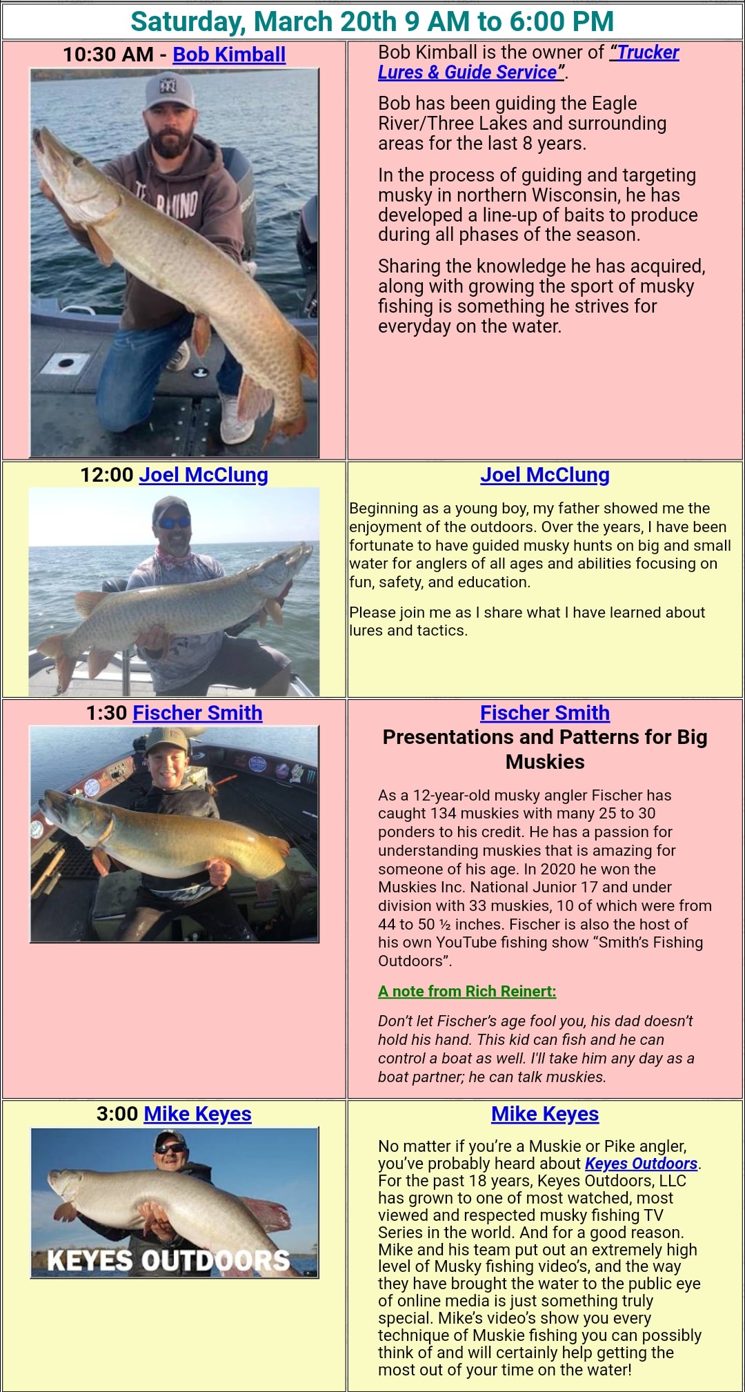 Saturday Speaker Line Up For The Wausau Musky Bash Musky Hunter